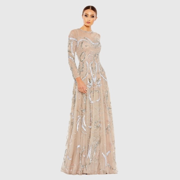 MAC DUGGAL
Long Sleeve Embellished Illusion Evening Gown 5217 Nude silver prom - Picture 3 of 8